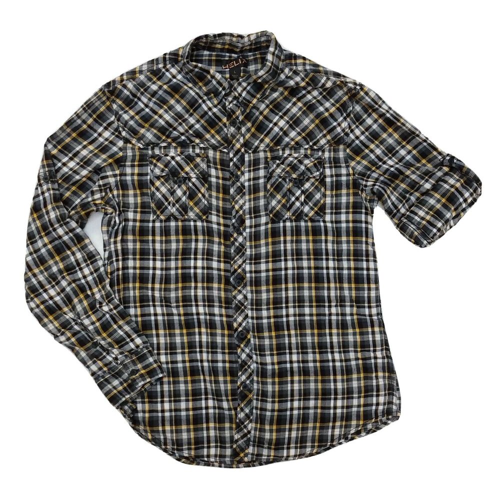 Helix Flannel Shirt Black White Yellow Button